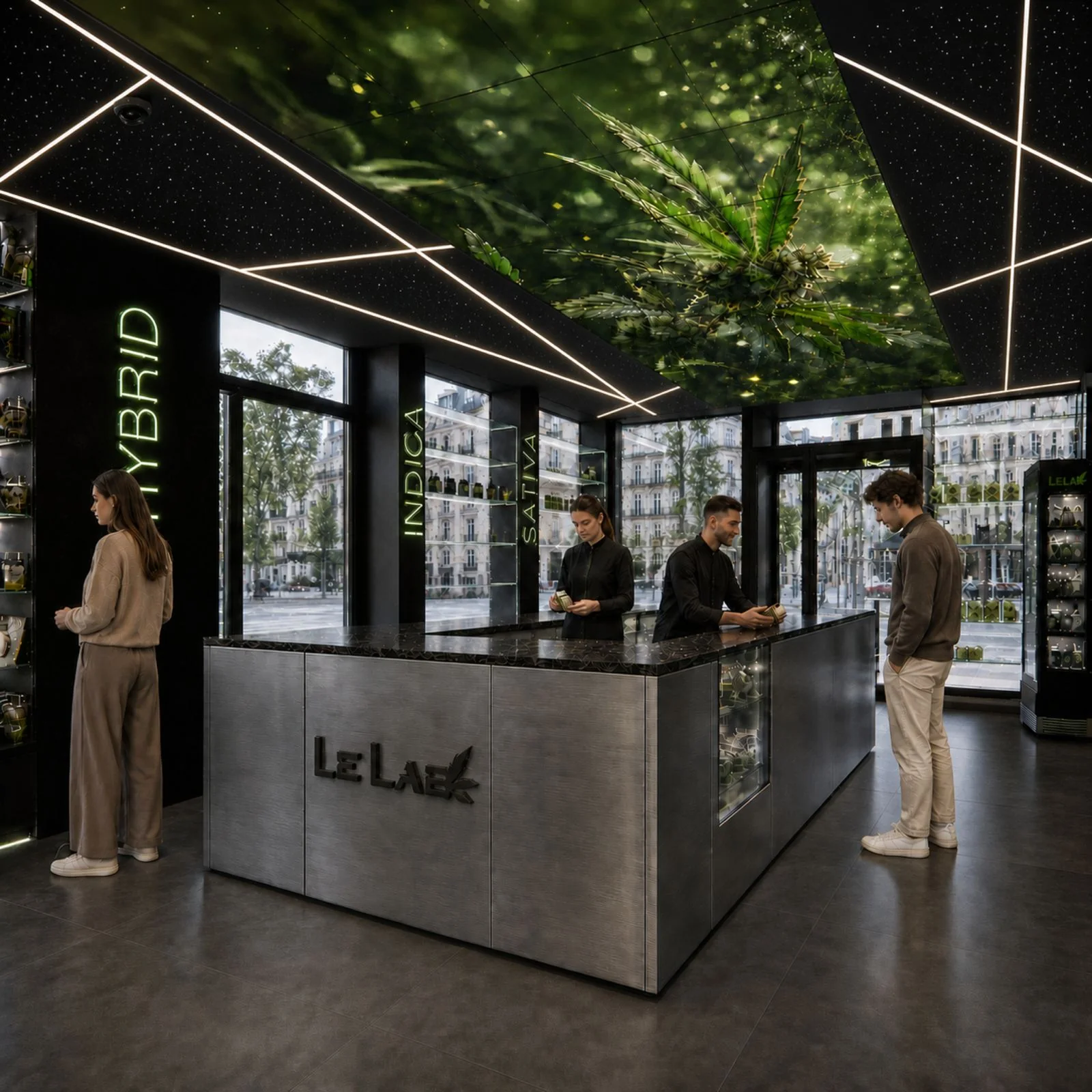 Autre perspective de la boutique Le Lab avec comptoir et vitrines